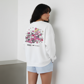Hello Kitty ♡ F1 Academy Sweatshirt | Printed Back - White/Orchid Pink Oversized Sweatshirt