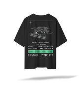 VIDP | DEL Pilot's Airfield Map Black Oversized T-Shirt Black/White | Embroidered Front/Printed Back