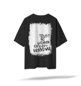 Trust Grandma | Printed Back & Embroidered Front - Black/Olive Oversized Tee