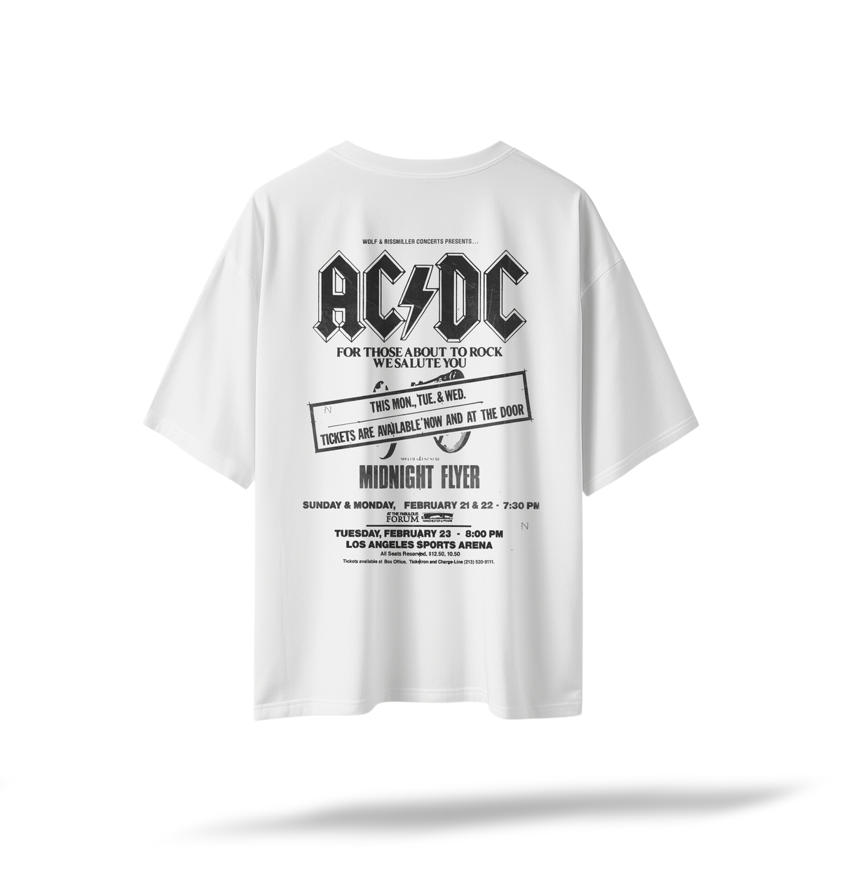 AC/DC Vintage Tour Tee[EMBRD Front/PRNTD Back] | White Oversized Tee