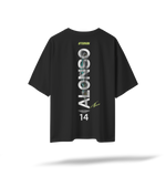 Alonso 14 - Aston Martin F1 Racing[Embroidered Front Logos/Printed Back] | Black Oversized Tee