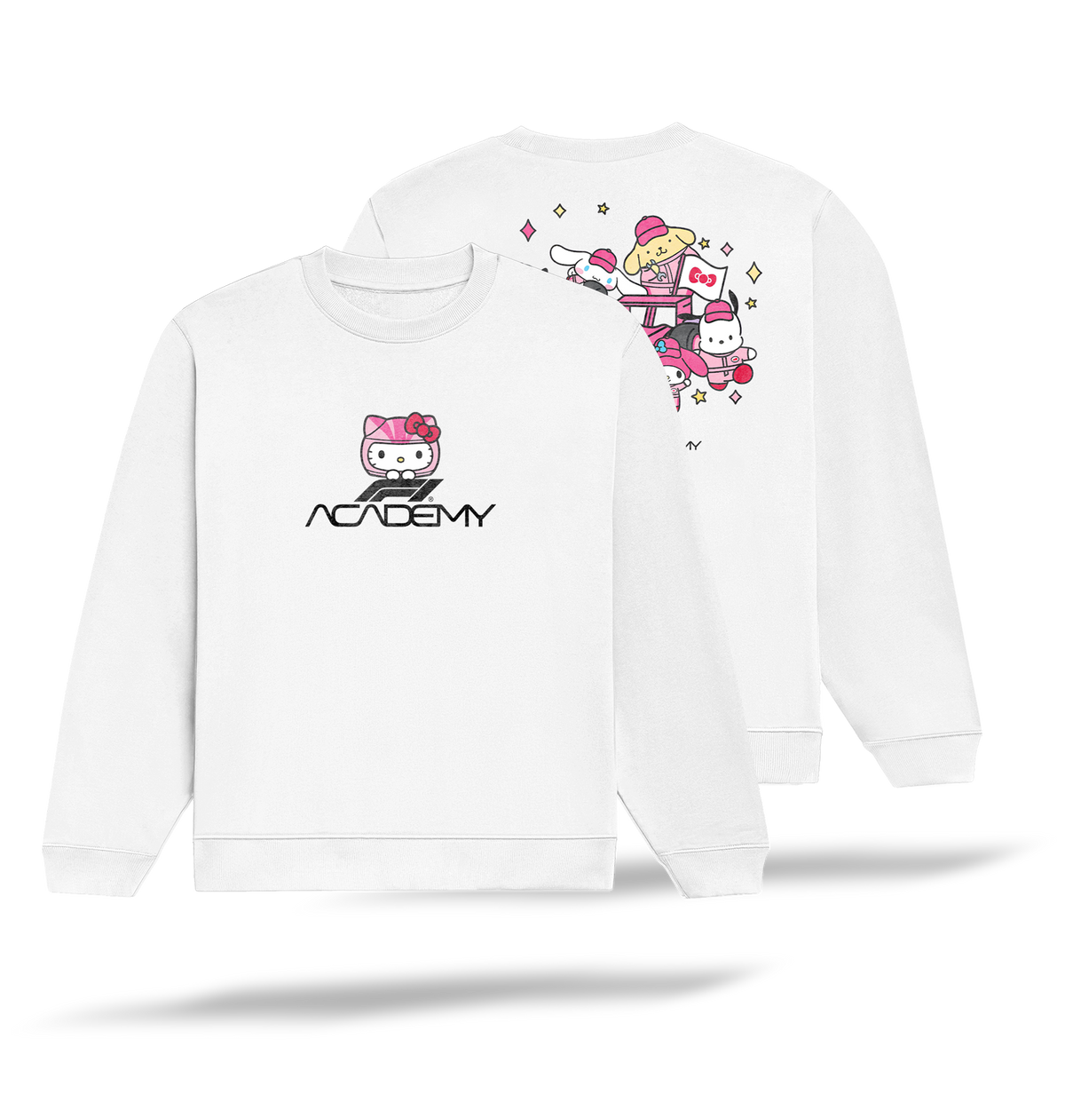 Hello Kitty ♡ F1 Academy Sweatshirt | Printed Back - White/Orchid Pink Oversized Sweatshirt