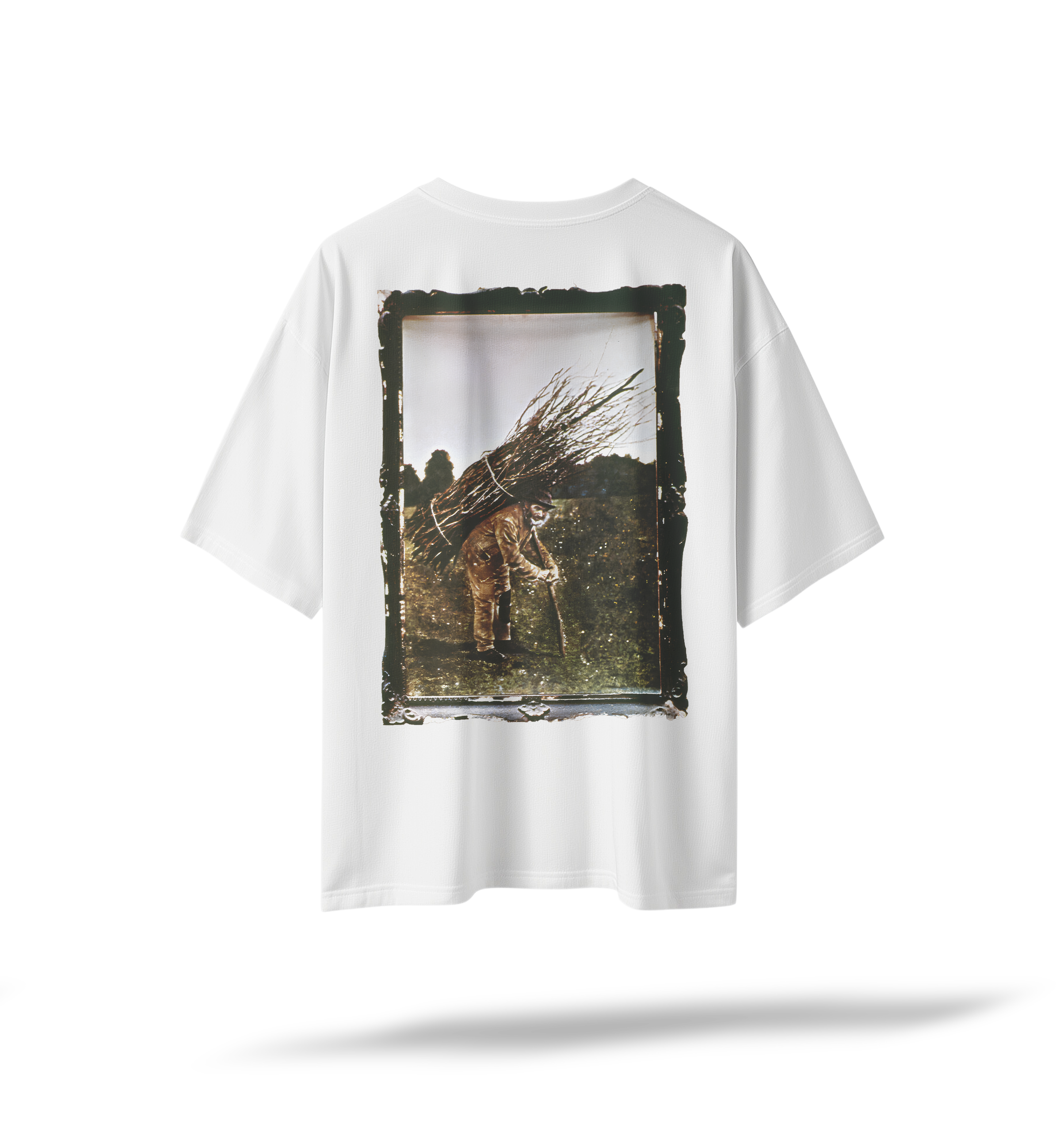 Led Zeppelin - IV (Embroidered Front/Printed Back) | Black/White Oversized Tee