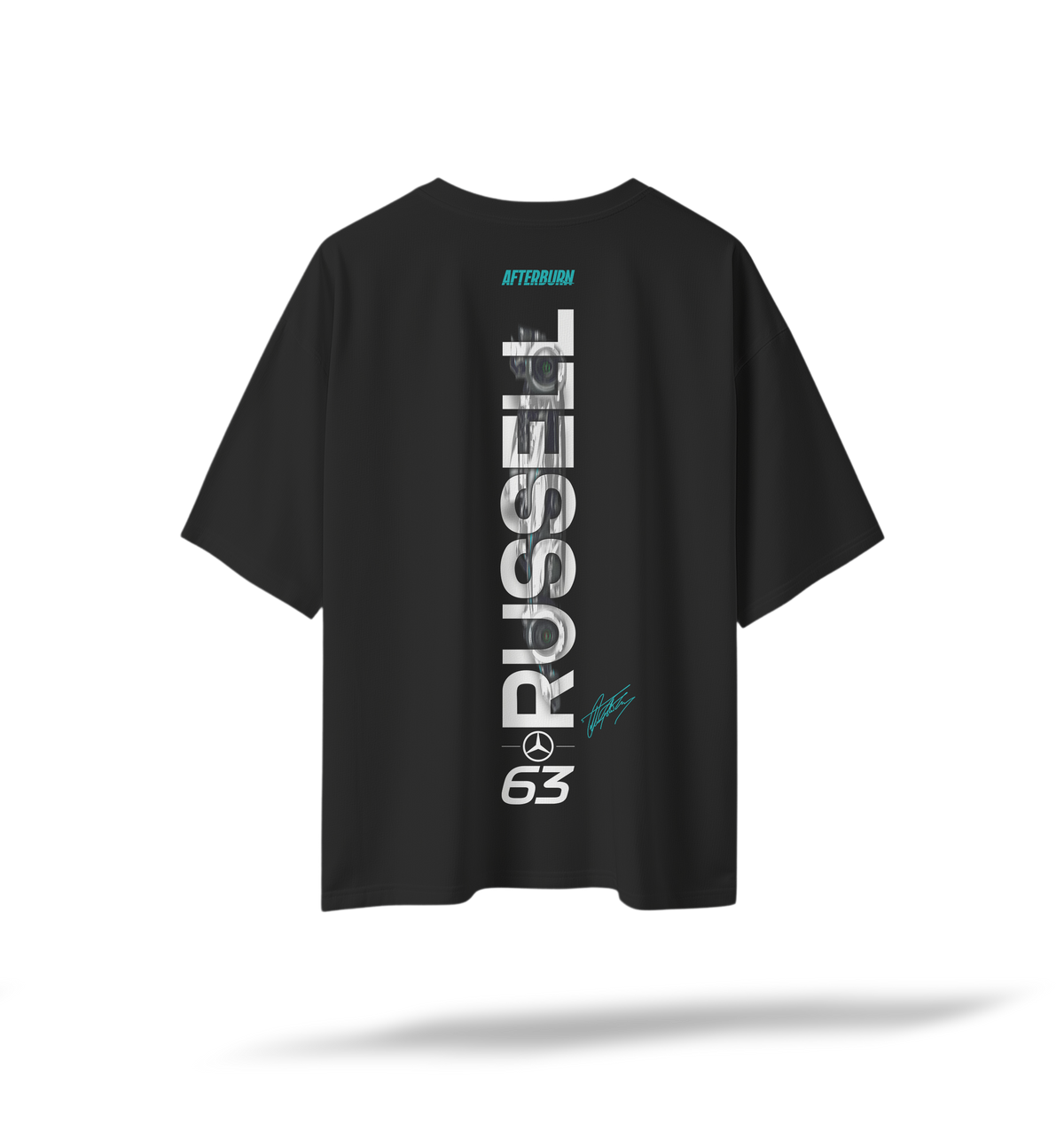 Russell 63 - Mercedes F1 Racing[Embroidered Front Logos/Printed Back] | Black Oversized Tee