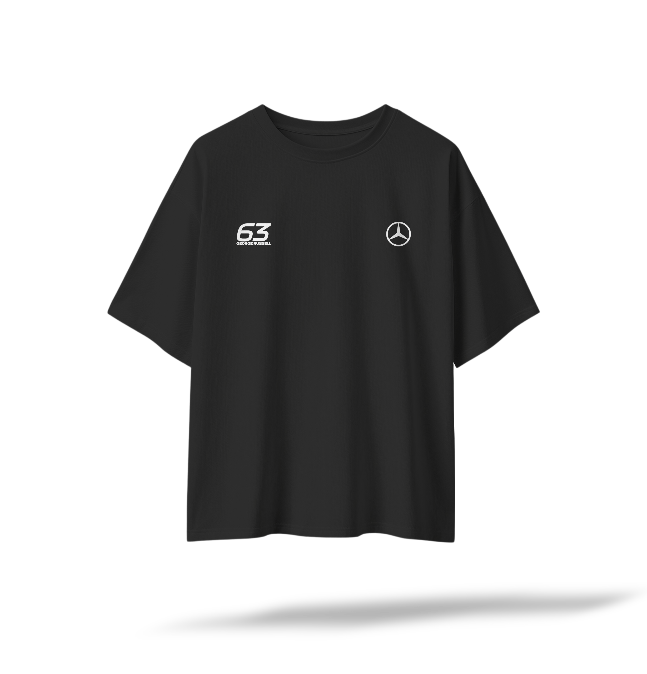Russell 63 - Mercedes F1 Racing[Embroidered Front Logos/Printed Back] | Black Oversized Tee