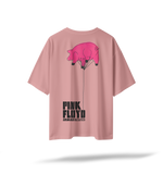 Pink Floyd - Animals[EMBRD Front/Printed Back] | White/Pastel Pink Oversized Tee