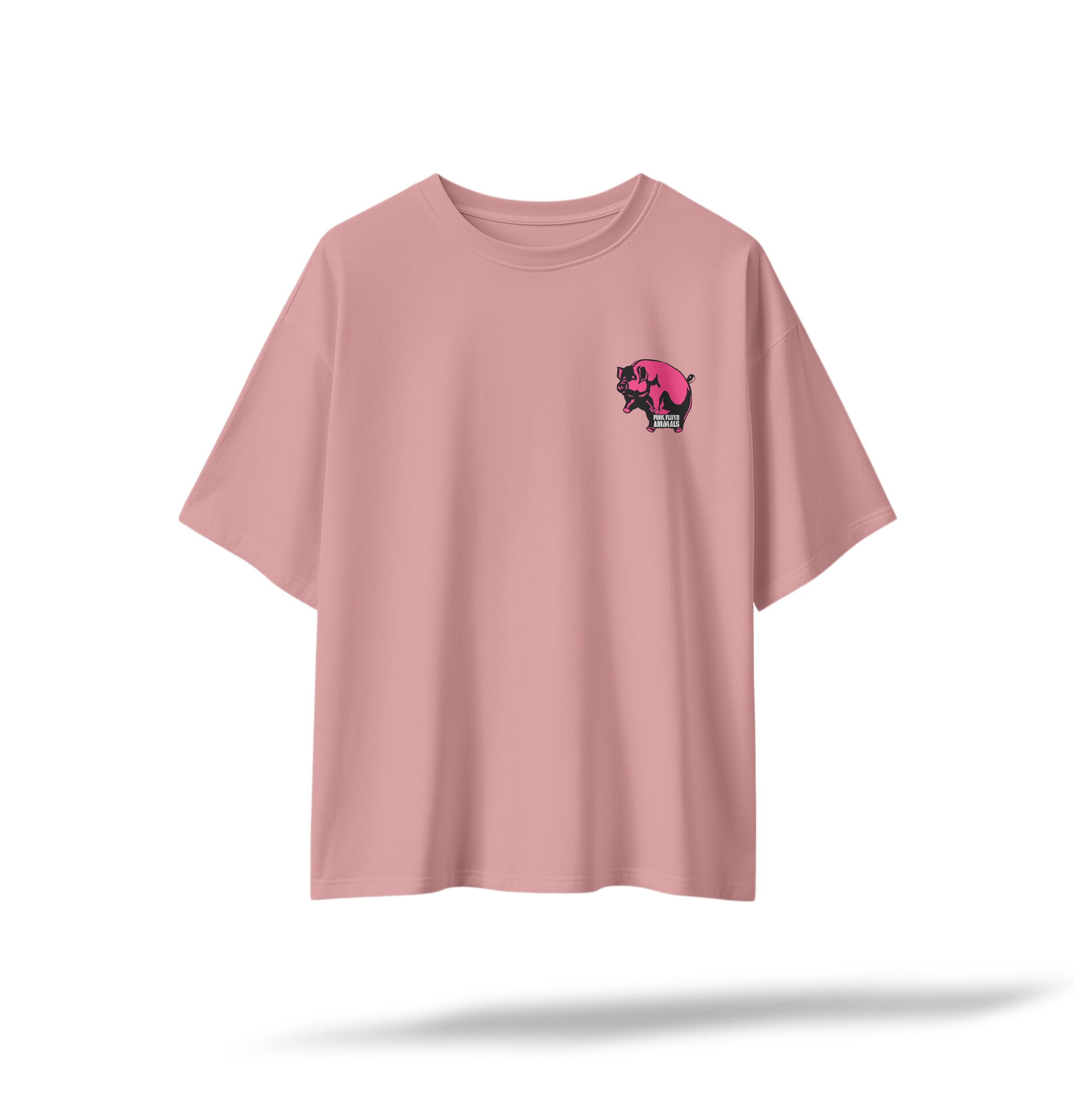 Pink Floyd - Animals[EMBRD Front/Printed Back] | White/Pastel Pink Oversized Tee
