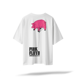 Pink Floyd - Animals[EMBRD Front/Printed Back] | White/Pastel Pink Oversized Tee