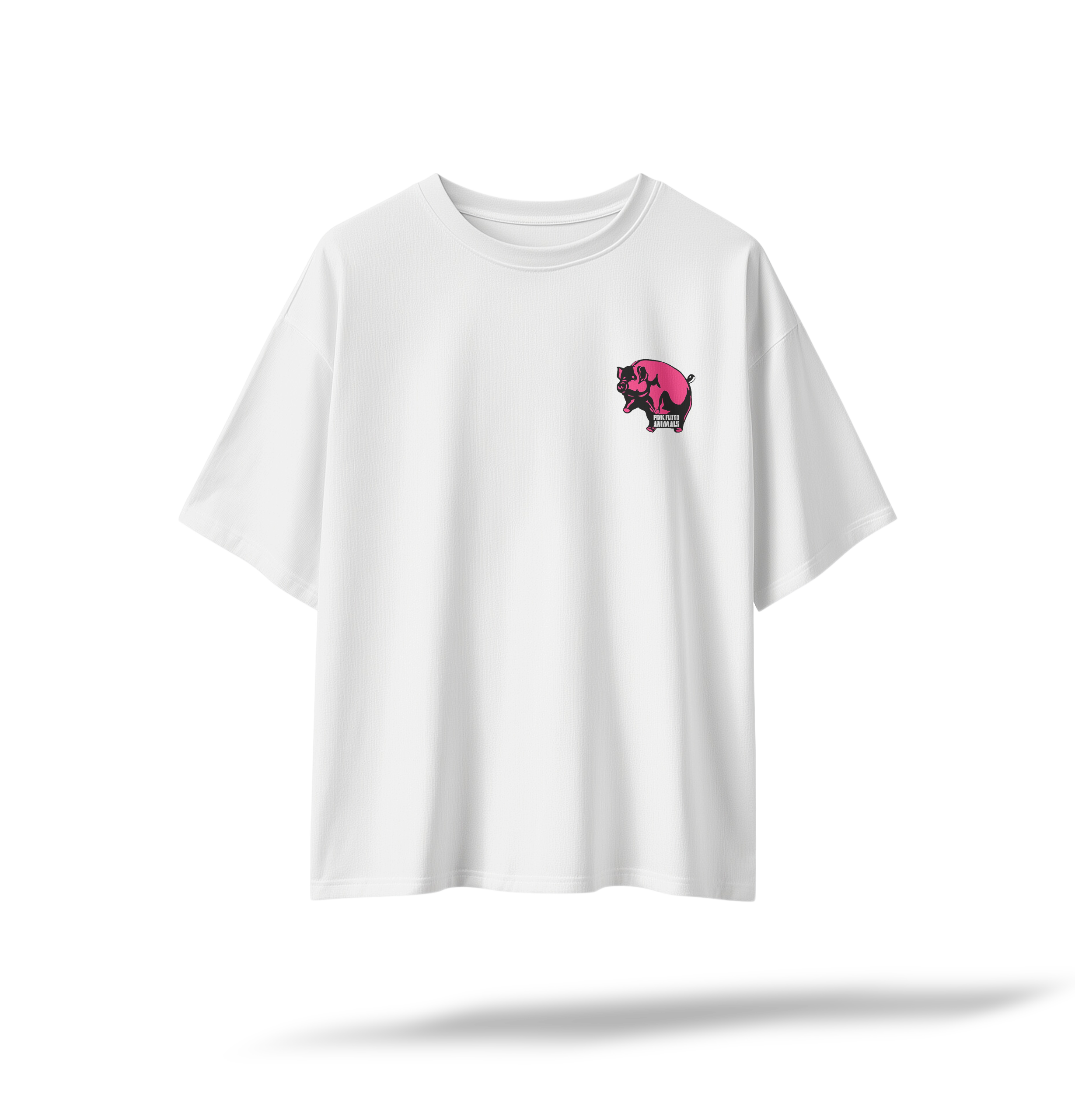 Pink Floyd - Animals[EMBRD Front/Printed Back] | White/Pastel Pink Oversized Tee