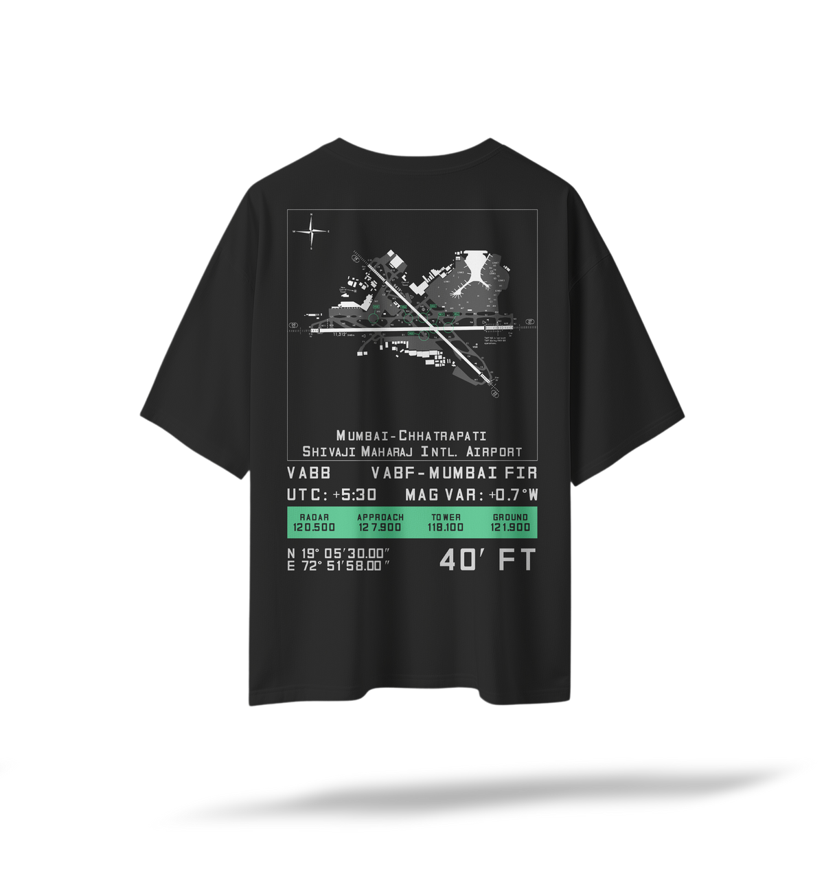 VABB | BOM Pilot's Airfield Map Black Oversized T-Shirt