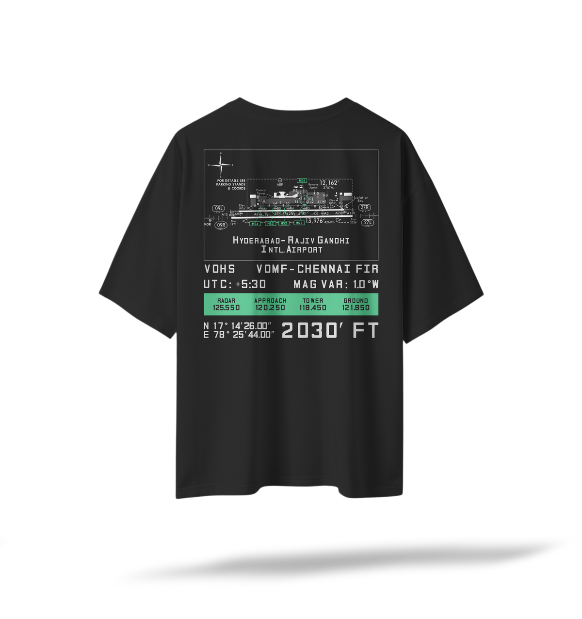 VOHS | HYD Pilot's Airfield Map Oversized T-Shirt Black/White