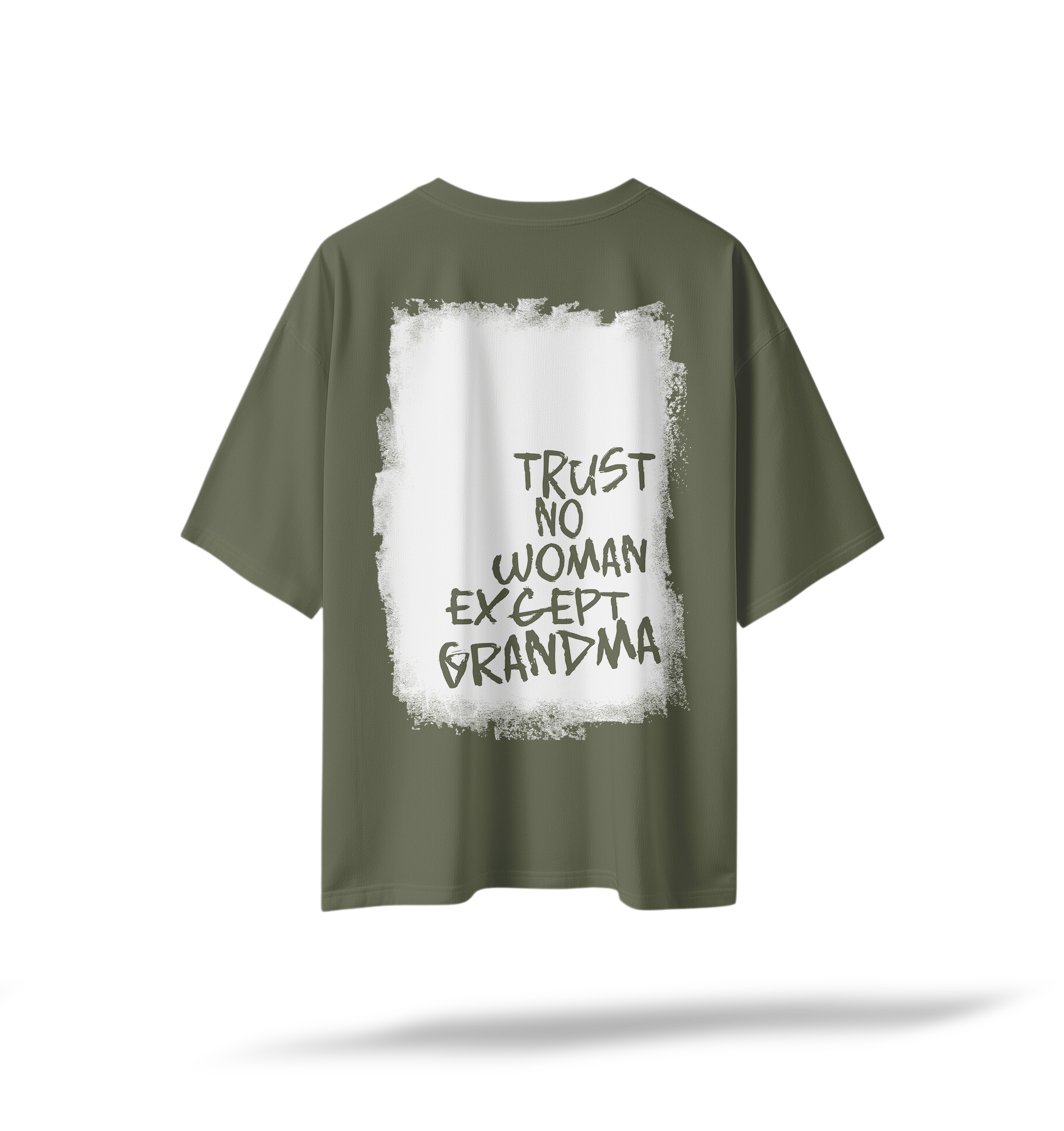 Trust Grandma (Embroidered Front/ Printed Back) | Black & Olive Oversized Tee