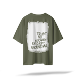 Trust Grandma (Embroidered Front/ Printed Back) | Black & Olive Oversized Tee