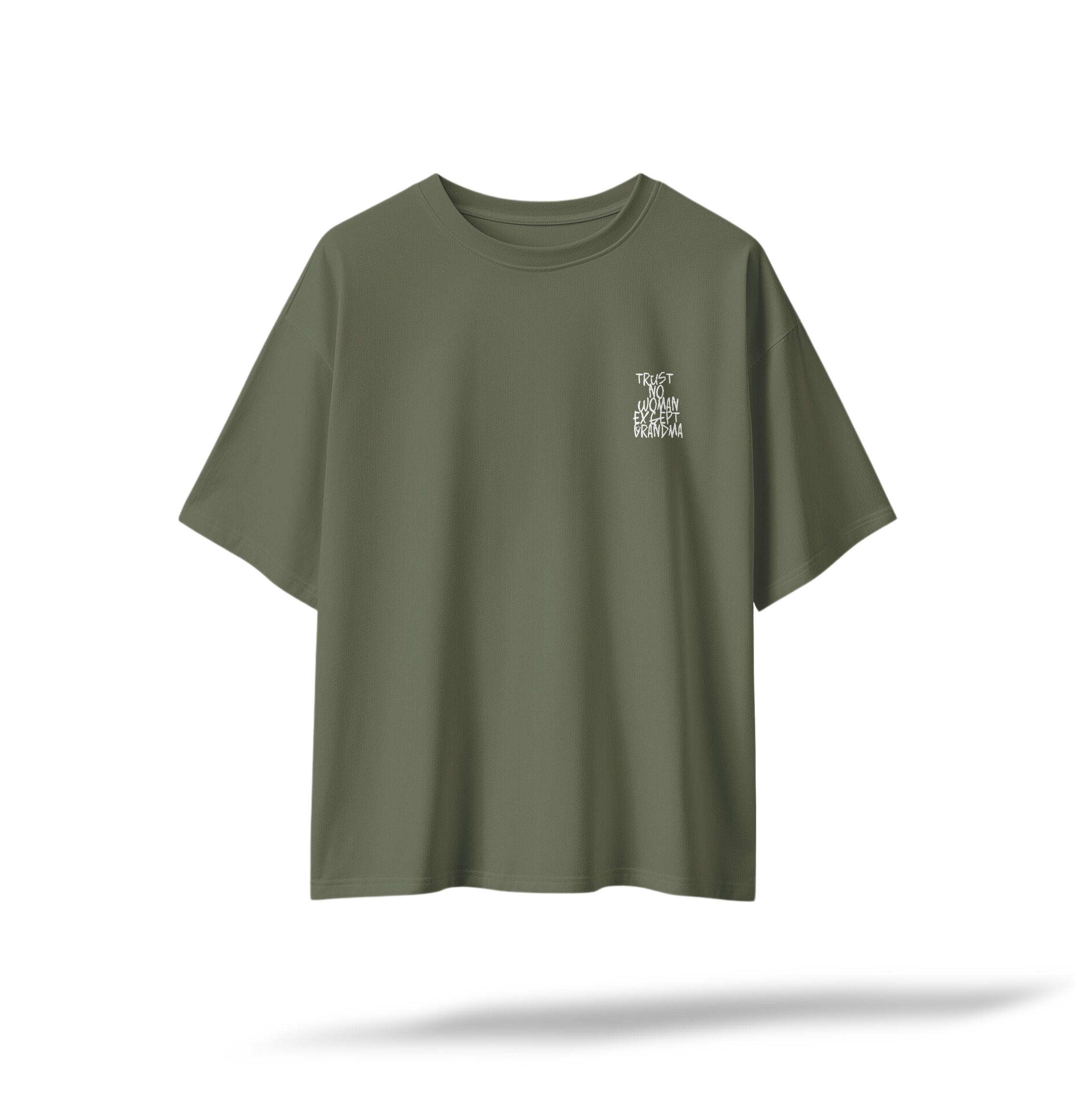 Trust Grandma (Embroidered Front/ Printed Back) | Black & Olive Oversized Tee