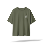 Trust Grandma (Embroidered Front/ Printed Back) | Black & Olive Oversized Tee